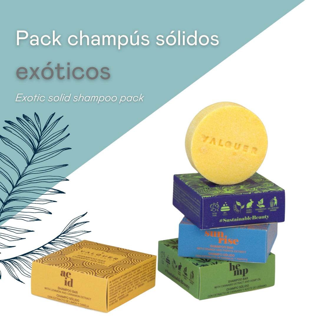 Pack 4 champús sólidos exóticos: Acid, Luxe, Sunrise y Hemp